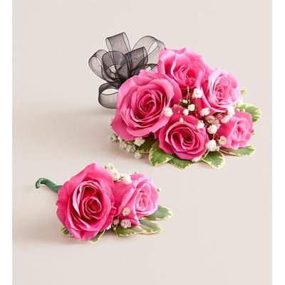 1-800-Flowers Flower Delivery Hot Pink Spray Rose Corsage & Boutonniere Large - Black Bow