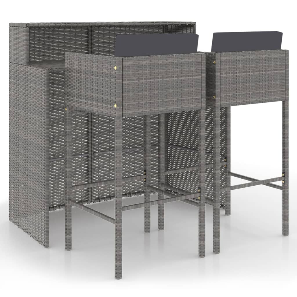 vidaXL 3-tlg. Gartenbar-Set mit Kissen Poly Rattan Grau Image