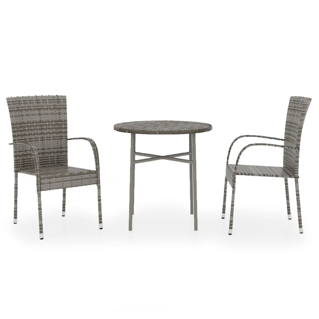 vidaXL 3-tlg. Garten-Essgruppe Poly Rattan Grau Image