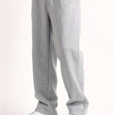 TEMU 1pc Men's Casual Straight-leg Pants, Polyester Knit Elastic Waistband, Solid Color, Comfortable Breathable, With Pockets Image