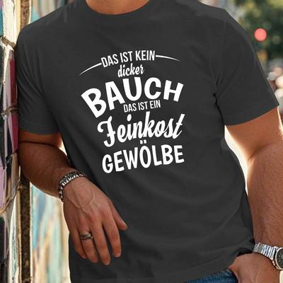 TEMU Plus Size Men's T-shirt With German Quote - Casual Polyester, Short Sleeve, Round Neck, Machine Washable, Dark Color With White Text, Plus Size Image