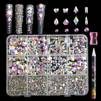 TEMU 12 Grid Nail Nail Diamond Rhinestone Jewelry, Multi -style With Different Shapes Of Glass Decoration Nail Art Suits, Used For Nail Decoration Clothing Faces Diy Use Image