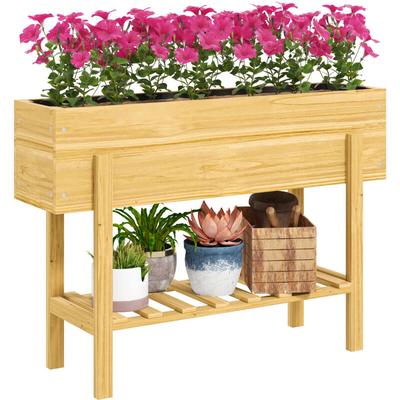 Hochbeet mit Regal, erhöhtes Kräuterbeet mit Ablauflöcher, Pflanzkasten aus Holz, wetterbeständig Image