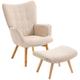 Poltrona relax con pouf poggiapiedi in velluto a costine beige