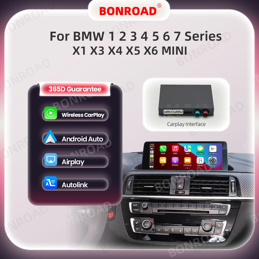 Bonroad carplay android auto für bmw nbt evo 1 2 3 4 5 6 7 series x1 x3 x4 x5 x6 mini f56 f15 f16 f25 f26 f48 f10 f22 f20 f30 Image