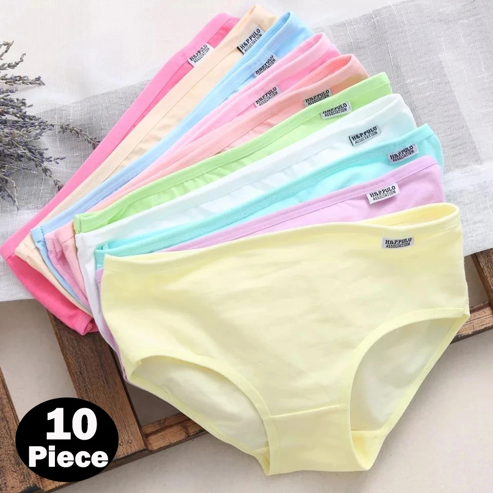 10Pcs Plus Größe Unterwäsche frauen Höschen Baumwolle Atmungsaktive Briefs Mädchen Mittleren Taille Nahtlose Sexy Dessous Weibliche Unterhose Image