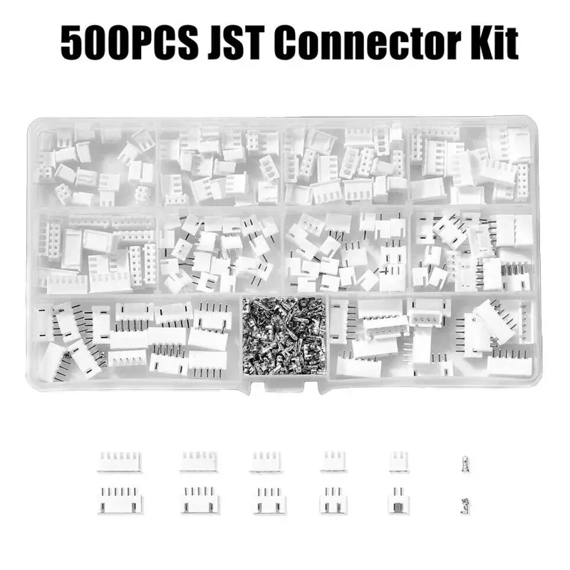 500-teiliges JST-XH-Stecker-Set – 2/3/4/5/6-poliges Gehäuse und 2,54-mm-Buchse für Kabeladapter und DIY-Projekte Image