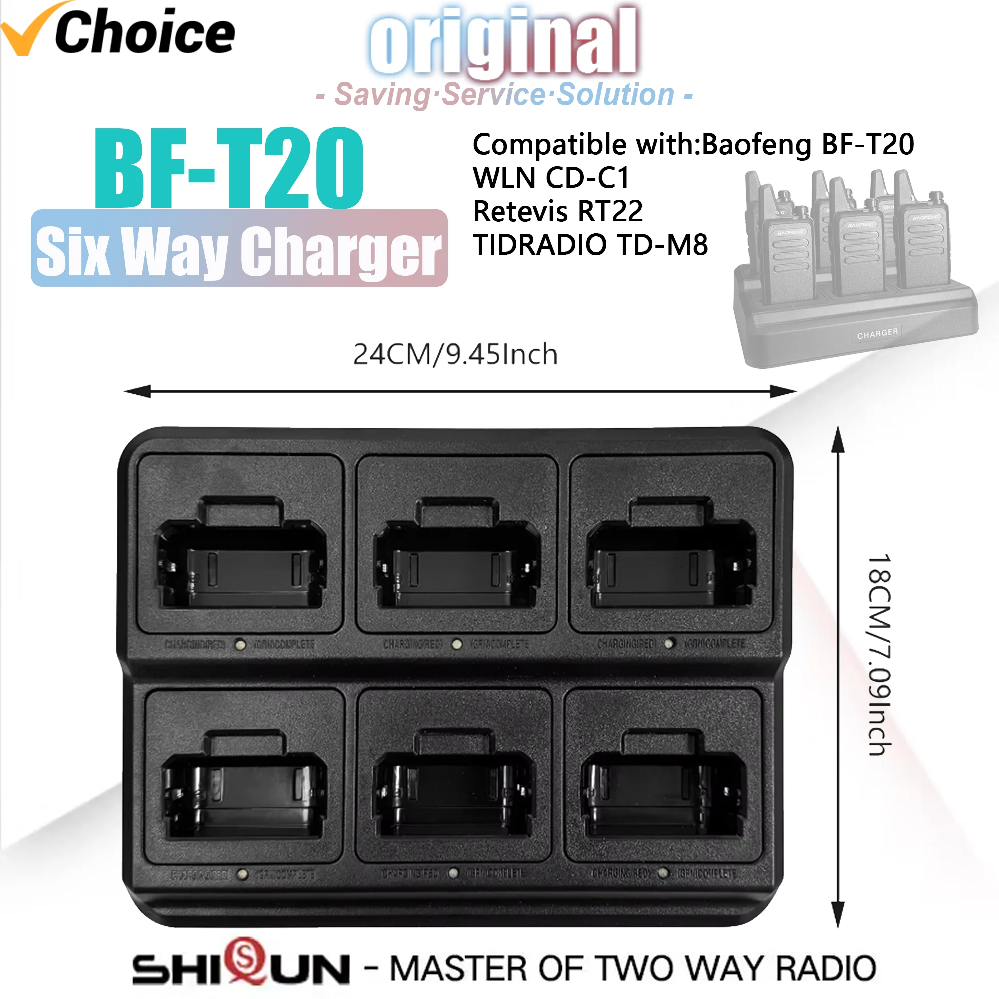 Baofeng BF-T20 Walkie Talkie Sechs-Wege-Ladegerät Schnellladung Multifunktions-Ladegerät für Retevis RT22 KD-C1 KDC2 Einheit Ladedock Image