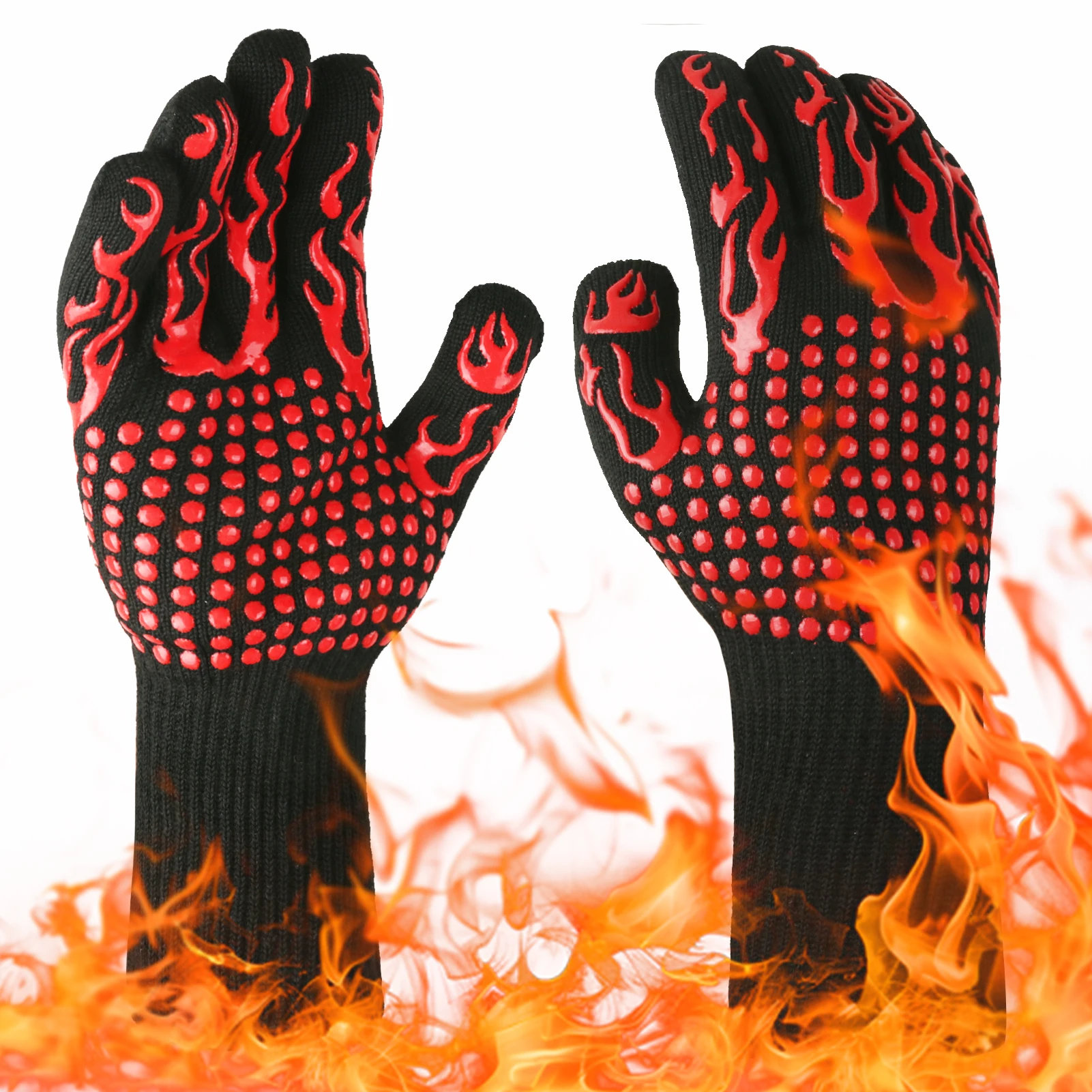 Flammhemmende, rutschfeste Grill-Feuerhandschuhe, Mikrowellenherd-Handschuhe, feuerfest 1472 ℉ /800 ° C Celsius Extrem hitzebeständiger Ofenhandschuh Image