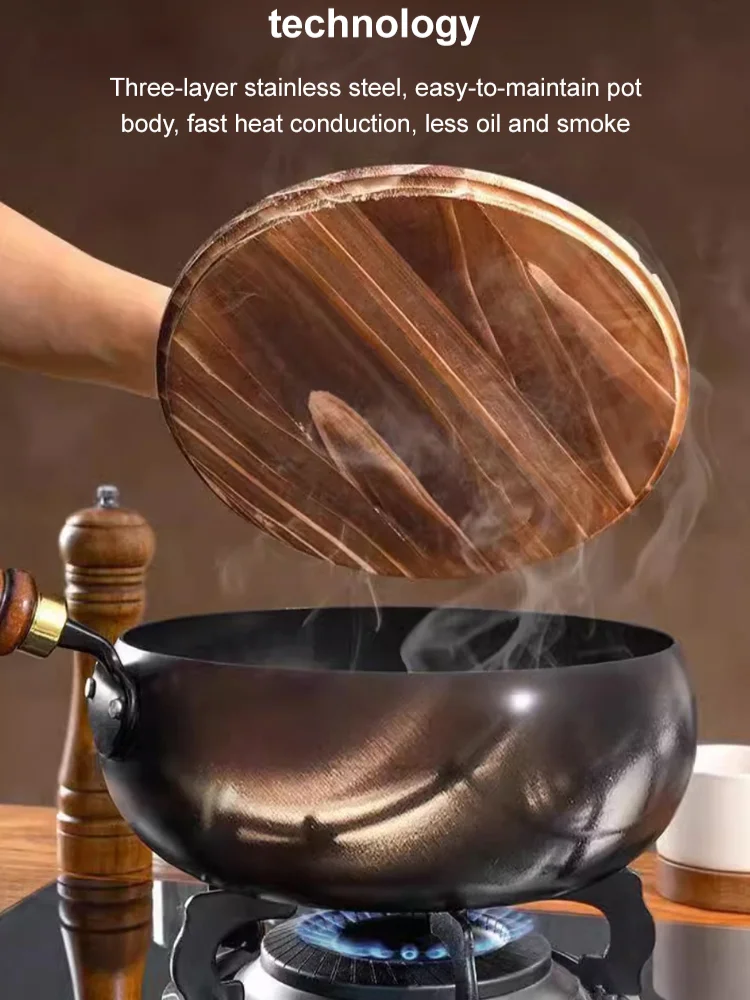 Großer Bauchtopf, vertiefter, antihaftbeschichteter Eisentopf, flacher Boden, unbeschichtet, kleine Bratpfanne für eine Person zum Essen, Kochtopf für zu Hause, antihaftbeschichtet Image