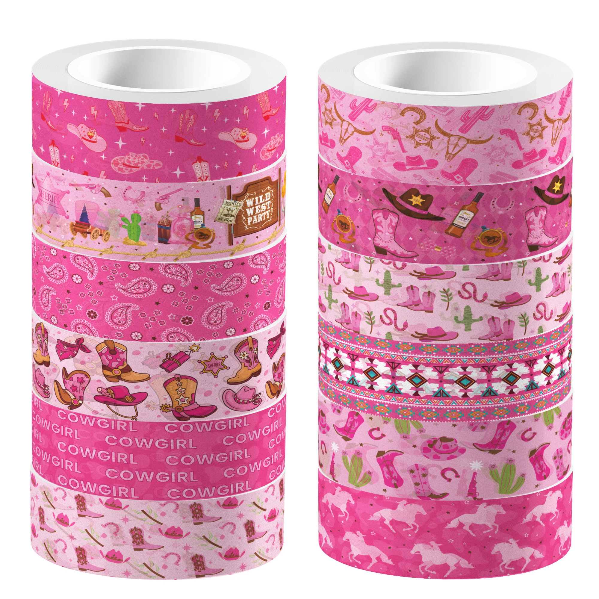 12 Rollen Washi-Tape-Set mit Western-Cowgirl-Motiv, dekorative Papieraufkleber, DIY-Bastelband für Geschenkverpackungen, Scrapbooking Image