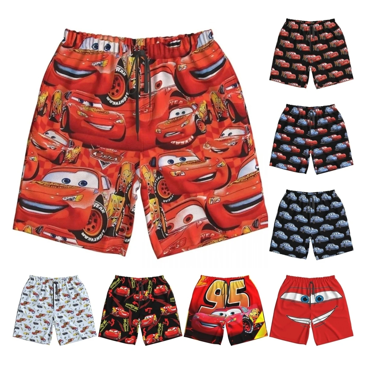sally Lightning Mcqueen Herren-Badehose, schnell trocknend, Cartoon-Schwimmbrett-Shorts, Netzfutter, Strandbadebekleidung Image