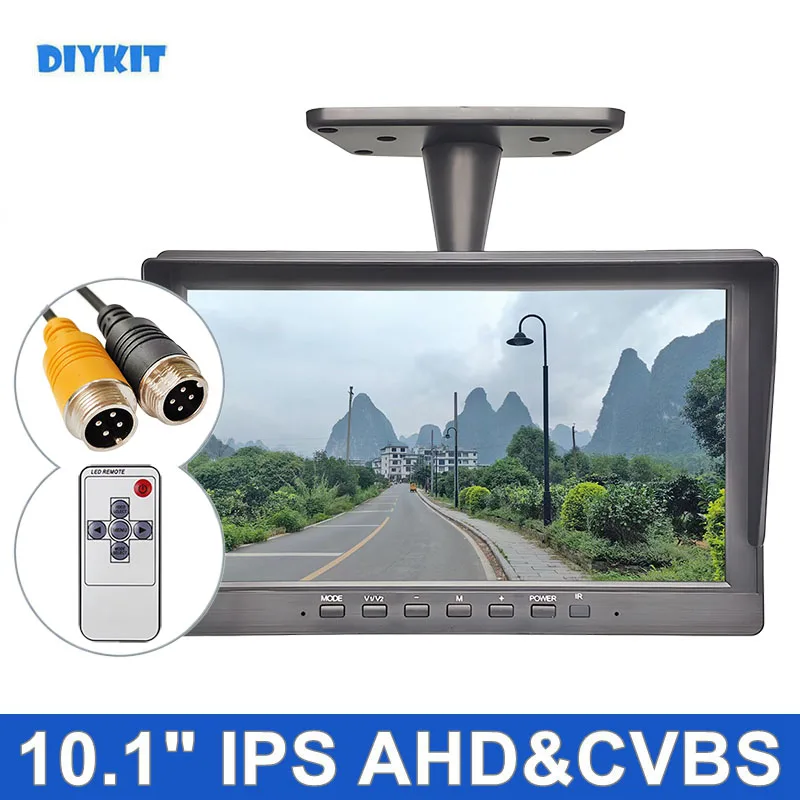 Diykit 10,1 zoll ahd cvbs ips lcd hd monitor rückansicht auto monitor unterstützung 1080p ahd cvbs auto kamera 4pin video eingang Image