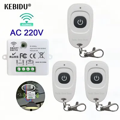 433MHz Universal Wireless Remote Control Switch 1 CH AC 110V 220V RF Relay Receiver for Light/Fan/Motor/Garage Door Opener