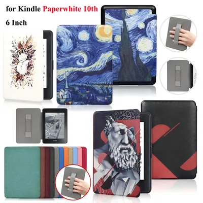 For Kindle Paperwhite 10th Generation Case 6 Inch 2018 PU Leather Case with Hand Belt Strap PQ94WIF