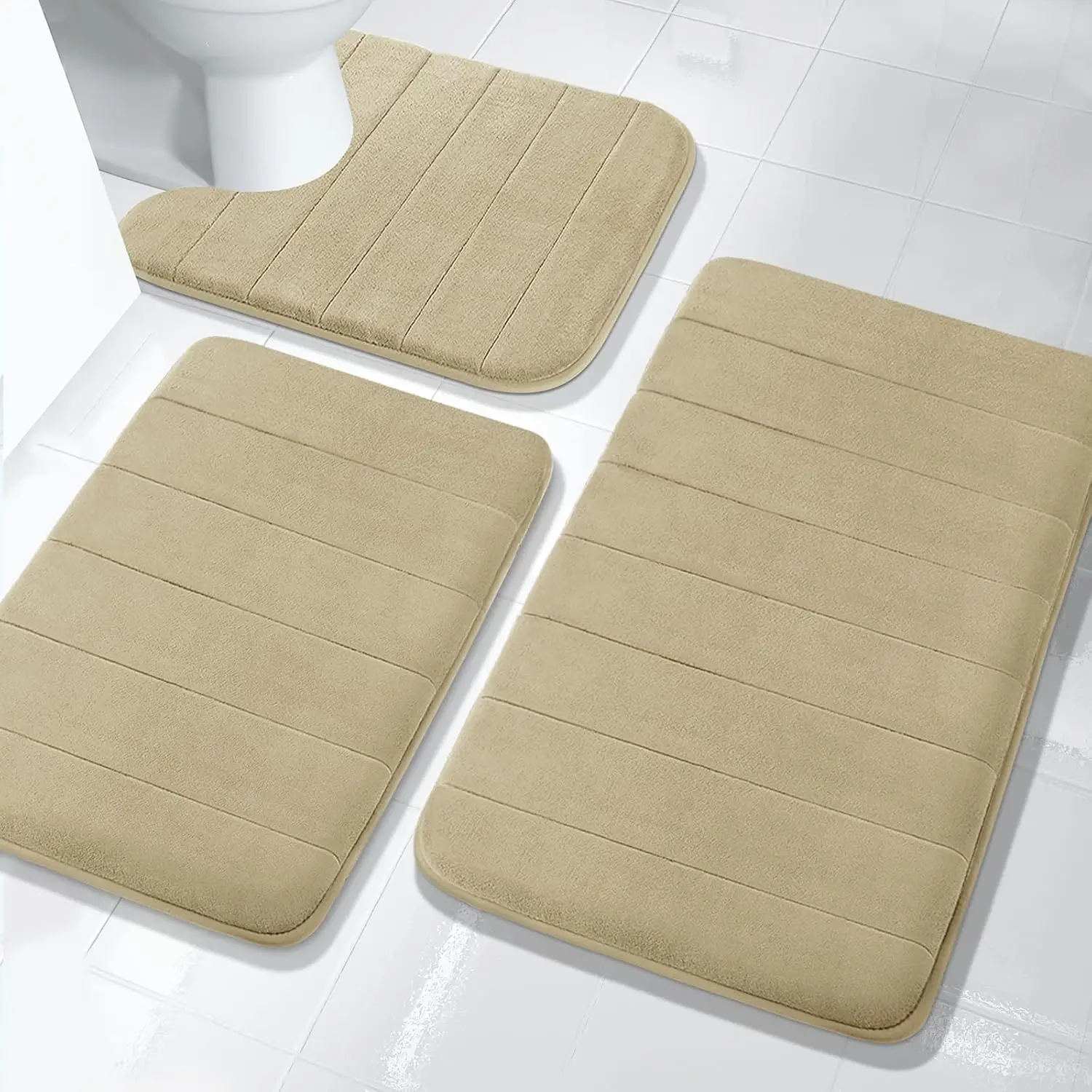 3 pièces Tapis de bain en mousse à mémoire de forme Tapis de salle de bain absorbant Tapis de salle de bain lavables antidérapants Tapis de bain pour tapis de sol de salle de bain Tapis