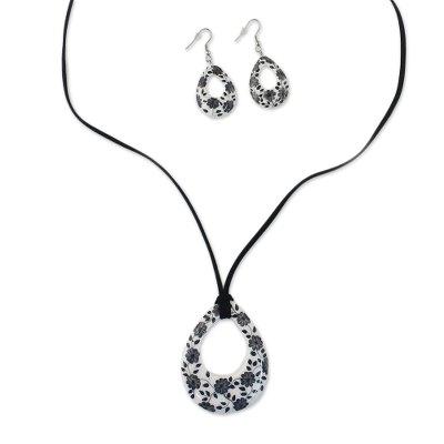 Blossoming Vines,'Ceramic White Floral Pendant Necklace Dangle Earrings Set'