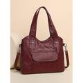 Damen stilvolle Vintage braune Kunstleder Tote Bag mit doppelten Griffen und verstellbarem Umhängegurt für den täglichen Gebrauch