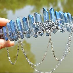 Wicca-Hexen-Accessoires aus natürlichem Kristall Kette Krone Haarband galvanisiert in Schwarz und buntem Weiß