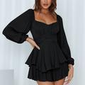 Damen Stylisches Freizeit A-Linien Mini Kleid mit langen Laternenärmeln und quadratischem Ausschnitt Rüsche normale Passform für Urlaub und Alltag.