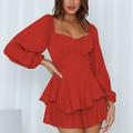 Damen Stylisches Freizeit A-Linien Mini Kleid mit langen Laternenärmeln und quadratischem Ausschnitt Rüsche normale Passform für Urlaub und Alltag.