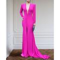 Elegantes A-Linie Abendkleid Formelles Kleid mit langen Ärmeln V-Ausschnitt und Falten dehnbarem Crêpe-Stoff Sweep Brush Zug Schlitz 2025
