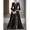 Elegantes A-Linien-Abendkleid für Hochzeitsgäste – formelles Black Tie-Cocktailparty-Kleid aus langärmligem Satin mit V-Ausschnitt und bodenlangem Kleid 2024