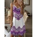 Damen Casual Floral Tribal Print Ärmelloses Sommer Slip Minikleid Ethnisch Urlaub