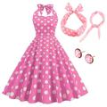 Elegantes Retro Vintage 1950er A-Linie Swing Flare Doll Damen Polka Dot Party Abendkleid