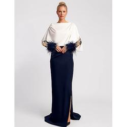 Elegantes schwarzes Meerjungfrau-Abendkleid formelles langärmliges Illusionshalskleid Mutter der Braut Champagner-Kleidung Stretch-Krepp Feder 2024