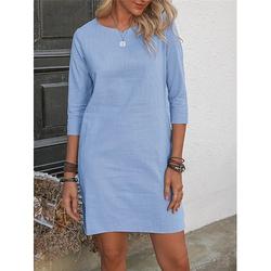 Damen Casual Etuikleid Midi Länge Basic Täglich Rundhals 3 4 Ärmel Sommer und Frühling Einfarbig Kleid
