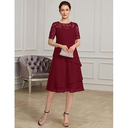 Elegantes A-Linien-Kleid für die Mutter der Braut Herbsthochzeiten formelles bodenlanges Chiffonkleid mit Rundhalsausschnitt und Spitze kurze Ärmel 2024
