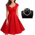 Vintage Retro 1950er Jahre A-Linie Rockabilly Flare Kleid Damen Einfarbig Party Abend Maskerade Kleid