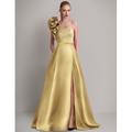 Elegantes formelles One-Shoulder-A-Linien-Abendkleid aus Satin mit Tasche und Blumen ärmelloses Ballkleid zum Beeindrucken 2024