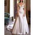 Brautkleider Ballkleid Off Shoulder V-Ausschnitt Ärmellos Satin Kapellenschleppe Brautkleider Mit Falten Gerafft Für 2024