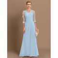 Elegantes A-Linie Transparent V-Ausschnitt Chiffon Kleid für die Mutter der Braut mit Applikationen Hochzeitsgast Bodenlänges Stil
