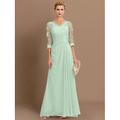 Elegantes A-Linie Transparent V-Ausschnitt Chiffon Kleid für die Mutter der Braut mit Applikationen Hochzeitsgast Bodenlänges Stil
