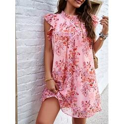 Damen Stilvolles Casual A-Linie Blumenkleid Urlaub und Alltag Trägerlos Hochgeschlossen Sommer Frühling