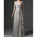 Elegantes Sheath-Mutter der Braut-Kleid für Hochzeitsgäste quadratischer Ausschnitt bodenlang Chiffon Spitze halbe Ärmel und Raffung.