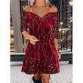 Damen Off-Shoulder Pailletten Cocktailkleid Herzförmiger Ausschnitt Ausgestellter Rock Abendparty A-Linie Kleid Festlich Glamour