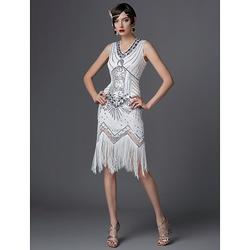 The Great Gatsby Charleston Roaring 20s Vintage Flapper Kleid Damen Cocktail Sommerkleid Halloween Kostüme Ballkleider Pailletten Party Cosplay Ärmellos Knielang