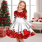Langärmliges Kleid mit 3D-Herzen-Print für Mädchen Herbst Winter – süße und lässige Kleidung für Sport Outdoor tägliche Aktivitäten und Urlaub – schönes A-Linien-Kleid über dem Knie geeignet für Kinder im Alter von 3–12 Jahren aus Polyester normale P