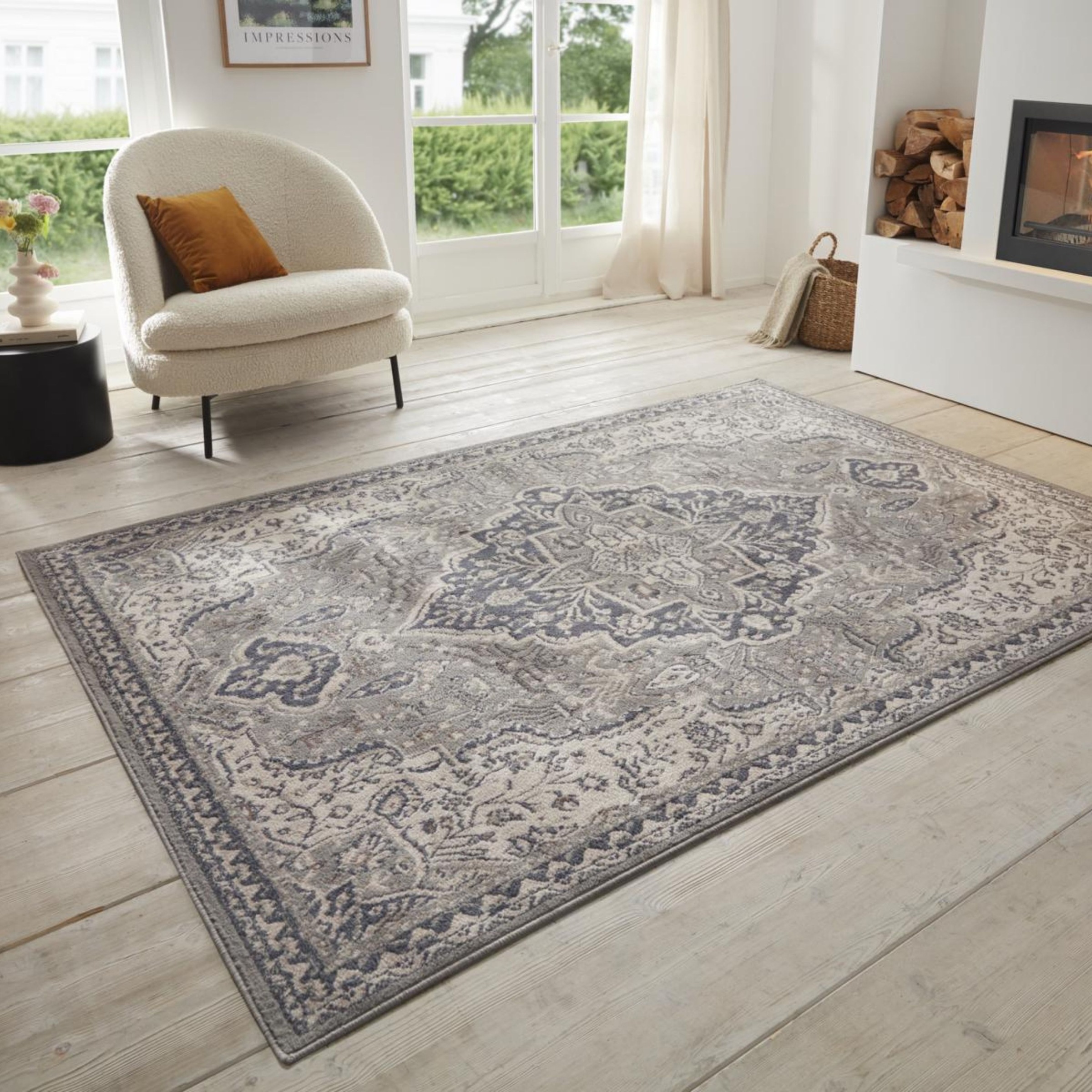 Teppich HANSE HOME "Orken", grau (grau,creme), B:160cm H:8mm L:235cm, Polypropylen (PP), Teppiche, Kurzflor, Läufer, Orient, Vintage, Wohnzimmer, Schlafzimmer, Esszimmer Image