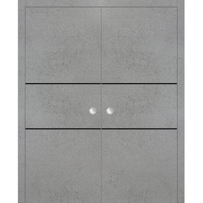 French Double Pocket Doors 36x80 Planum 0014 Concrete with Kit Trims Rail