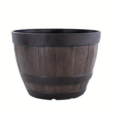 TEMU No Deformation Simulation Wood Barrels Vintage Breathable Decorative Round Flower Pot Handicraft Flower Bucket Ornament Outdoor Image
