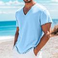 Homme T-shirt T-shirt en lin Manches courtes Col en V Été Uni Mode Designer Basique Flexible Vacances Décontracté Quotidien Plage Bleu Ciel Blanche Rose T-shirt haut de gamme pour homme