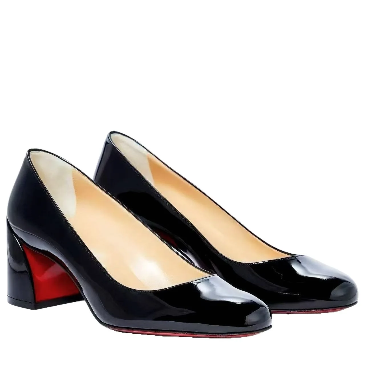 Black Patent Leather Women Pumps Red Sole Single Shoes Female High Heels Round Toe Shallow Office Lady Tacones Career Capable DE