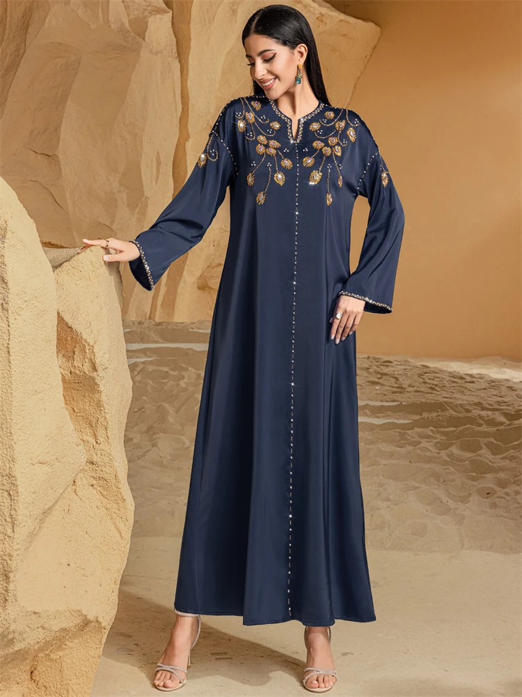 Ramadan Eid Satin Abaya Damen Jalabiya Dubai Luxus Kaftan Muslimischen Kleid Abayas Für Frauen Kleidung Islam Robe Femme Musulmane Image