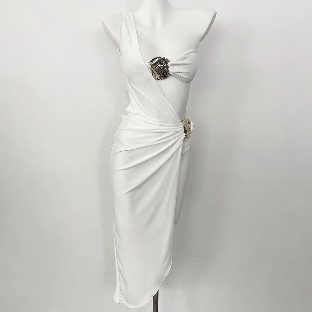 Strand-Bademode-Set, 3-teilig, Bikini-Set, Sommer, sexy Damen-Bandeau-Bikini, solider Badeanzug, Strandmode, Vertuschungen, langes Maxikleid Image