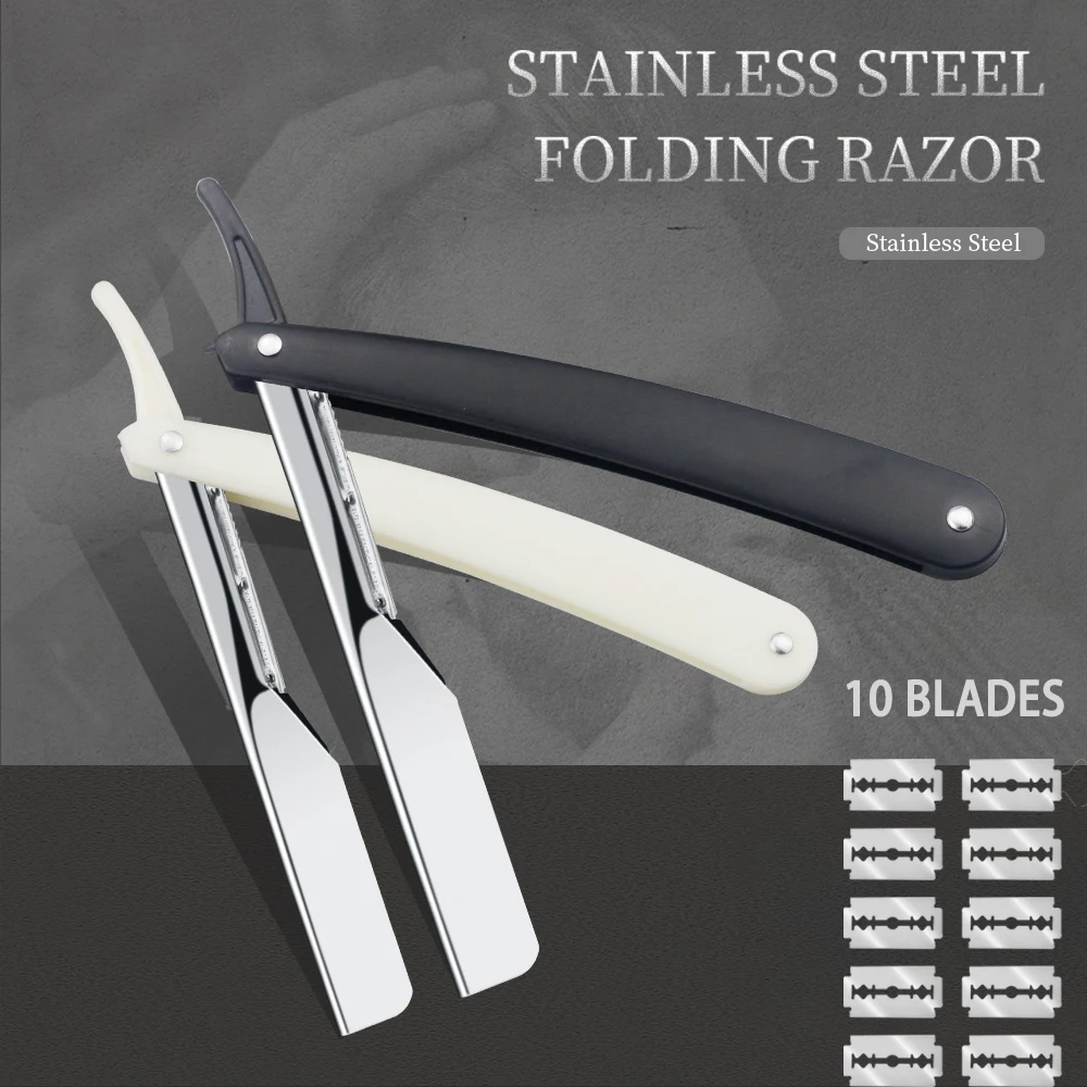 Klassischer Herren-Rasierhalter, Edelstahlgriff, gerade Kante, Rasiererhalter, zusammenklappbarer Rasierer, ausziehbarer Rasierer mit Klinge Image